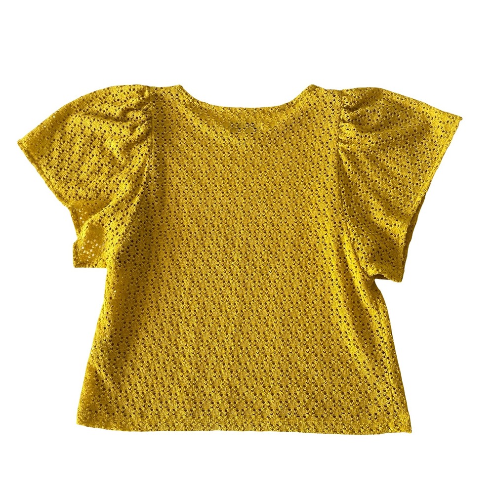 Madewell Texture & Thread Womens Top S Yellow Pointelle Flutter Sleeve Knit - Picture 2 of 7